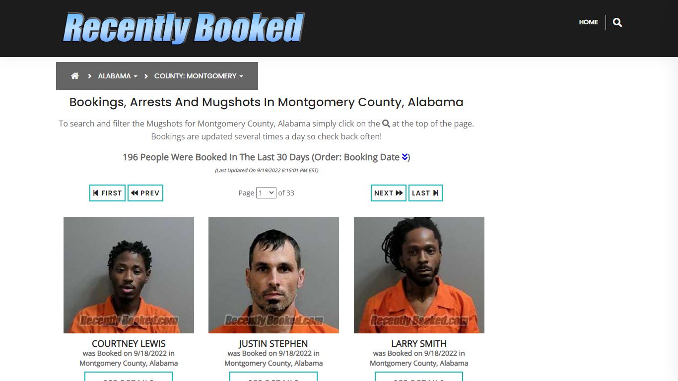 Bookings, Arrests and Mugshots in Montgomery County, Alabama